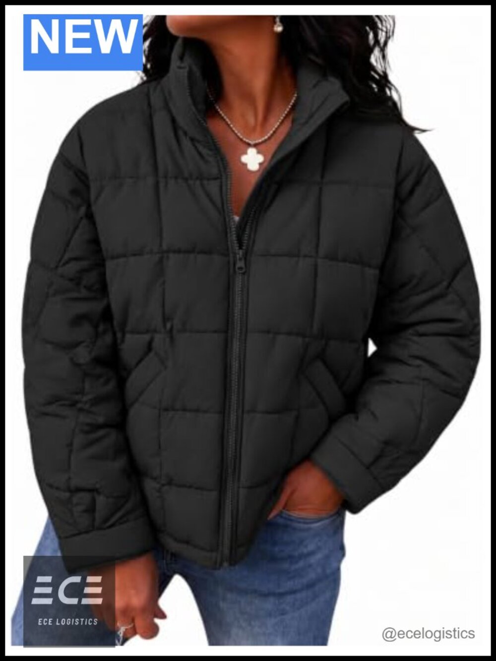 Quilted Puffer Jacket Lightweight Zip Up Padded Coat with Pockets